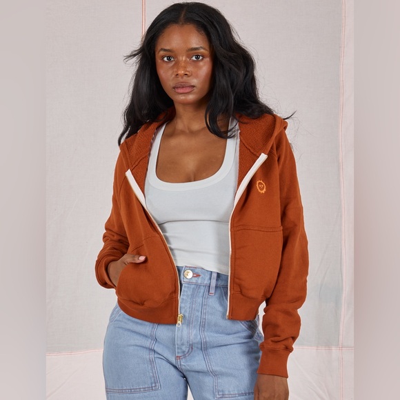 NWOT Big Bud Press Cropped Zip Hoodie Brown Size Small Unisex - Picture 1 of 13